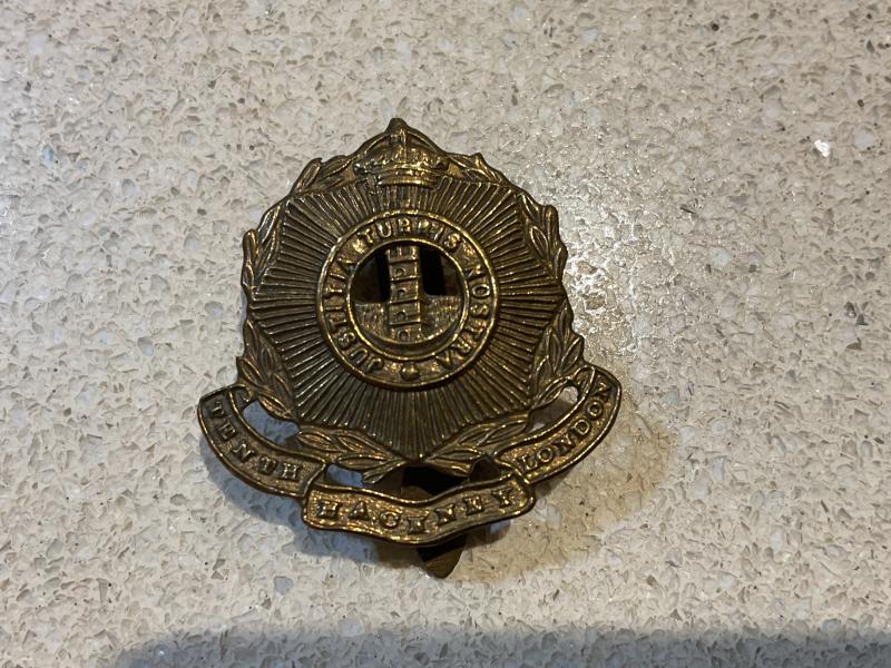 Post 1902 10th Hackney Battalion, C of London Regt lapel badge