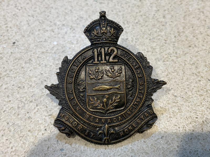WW1 C.E.F 112th Nova Scotia overseas Btn cap badge
