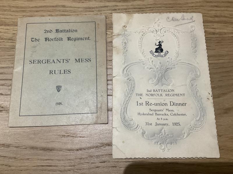 2nd Battalion The Norfolk Regt, Re-union dinner 1925 menu