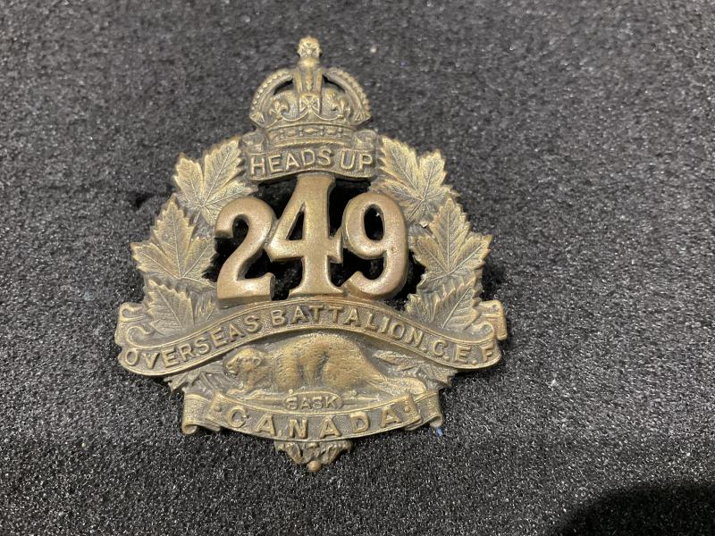 WW1 CEF 249th Inf Batt ‘Heads Up’ ORs cap badge