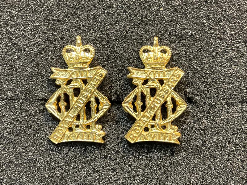 Post 1952 13th/18th Royal Hussars officers collar badges