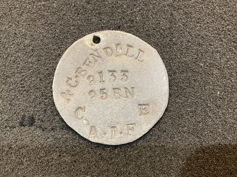 25th Batt A.I.F Theatre made dog tag Pte Bendall