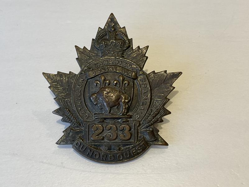 WW1 CEF, 233rd Inf Batt, Canadiens Francais, cap badge