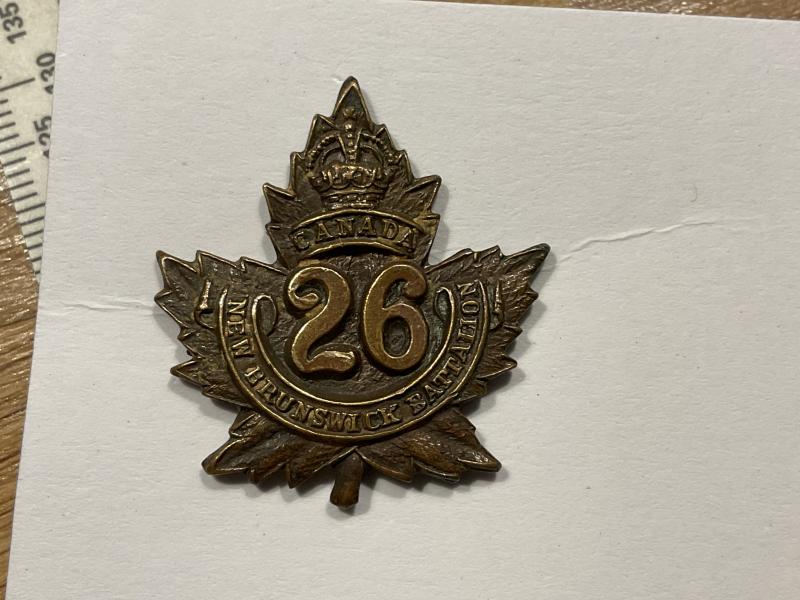 WW1 CEF 26th Inf Batt,”New Brunswick” collar badge