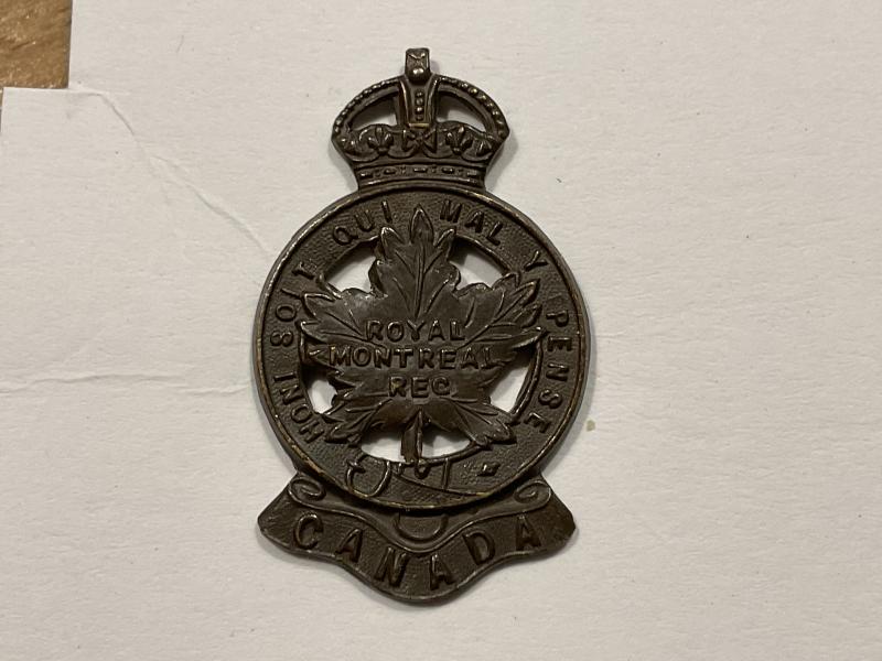 WW1 CEF Royal Montreal Regiment O.S.D collar badge