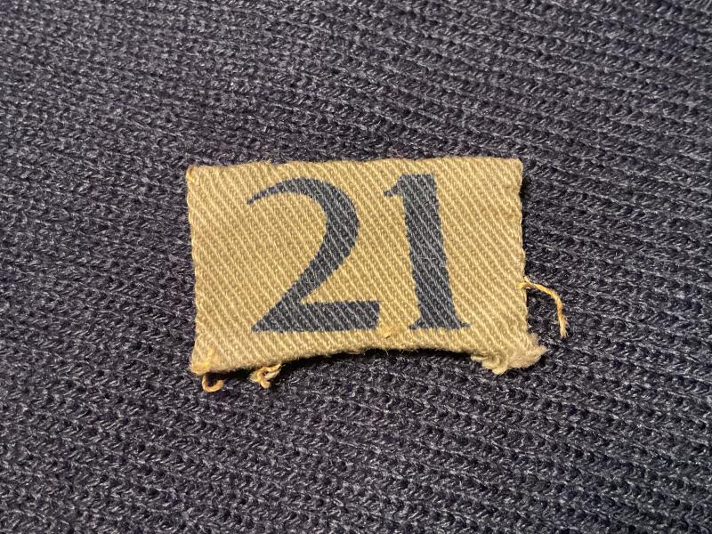 WW2 Home Guard printed number 21 formation sign.