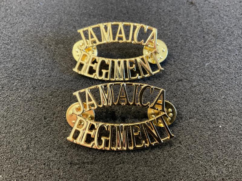 Jamaica Regiment gilded brass shoulder titles