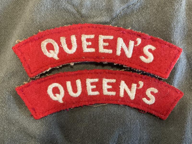 WW2 QUEENS Regiment cloth shoulder titles.